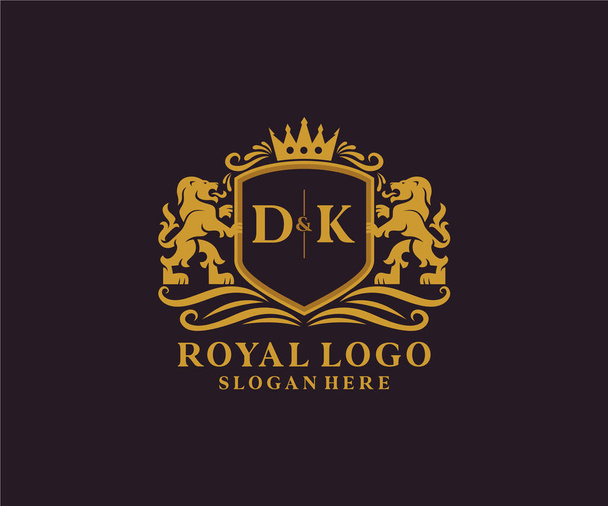 DK Letter Lion Royal Luxury Logo template in vector art for Restaurant, Royalty, Boutique, Cafe, Hotel, Heraldic, Jewelry, Fashion and other vector illustration. - Vector, Image
