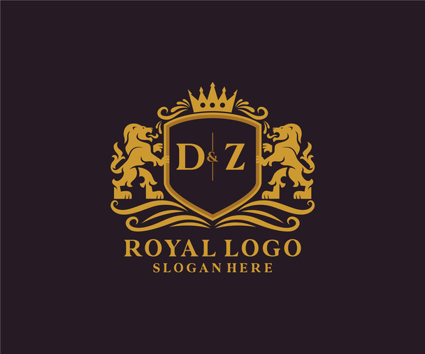 DZ Letter Lion Royal Luxury Logo template in vector art for Restaurant, Royalty, Boutique, Cafe, Hotel, Heraldic, Jewelry, Fashion and other vector illustration. - Vector, Image