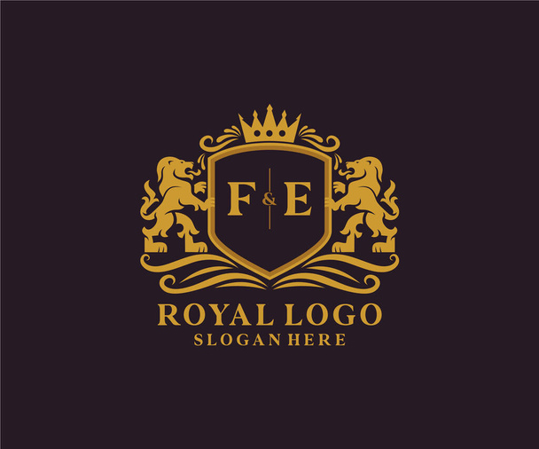 FE Letter Lion Kraliyet Logosu Restoran, Kraliyet, Butik, Cafe, Otel, Heraldic, Mücevher, Moda ve diğer vektör ilüstrasyonları için vektör sanatı şablonu. - Vektör, Görsel