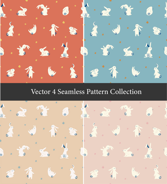 Vector lindo y simple dibujo a mano conejo ilustración motivo sin costuras patrón de repetición colección conjunto - Vector, imagen