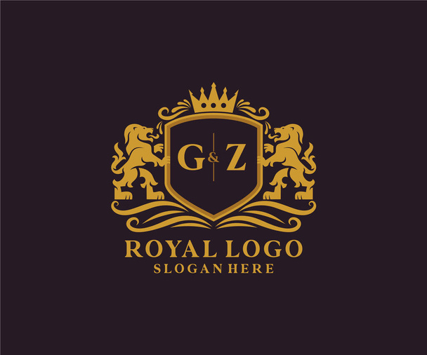 Plantilla GZ Letter Lion Royal Luxury Logo en arte vectorial para restaurante, realeza, boutique, café, hotel, heráldico, joyería, moda y otra ilustración vectorial. - Vector, imagen