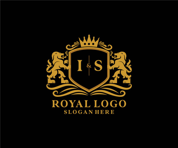 IS Letter Lion Royal Luxury Logo sablon vektor művészet étterem, Royalty, Boutique, Cafe, Hotel, Heraldic, Ékszerek, Divat és egyéb vektor illusztráció. - Vektor, kép