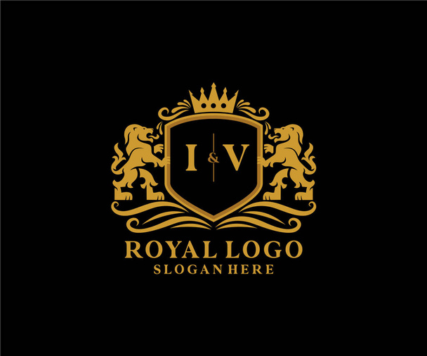 IV Buchstabe Lion Royal Luxury Logo Vorlage in Vektorkunst für Restaurant, Royalty, Boutique, Cafe, Hotel, Heraldic, Schmuck, Mode und andere Vektorillustration. - Vektor, Bild