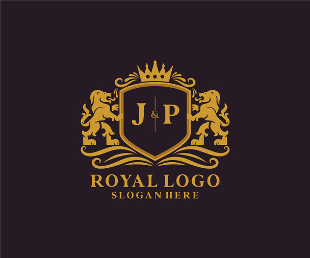 JP Letter Lion Royal Luxury Logo template in vector art for Restaurant, Royalty, Boutique, Cafe, Hotel, Heraldic, Jewelry, Fashion and other vector illustration. - Vector, Image