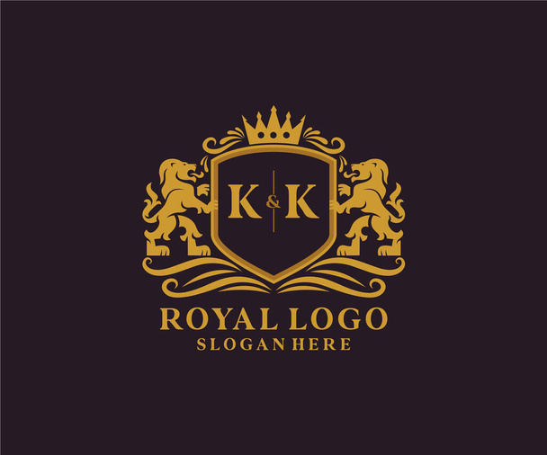 KK Letter Lion Royal Luxury Logo Vorlage in Vektorkunst für Restaurant, Royalty, Boutique, Cafe, Hotel, Wappen, Schmuck, Mode und andere Vektorillustrationen. - Vektor, Bild