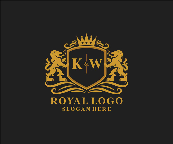KW Letter Lion Royal Luxury Logo sablon vektor művészet étterem, Royalty, Boutique, Cafe, Hotel, Heraldic, Ékszerek, Divat és egyéb vektor illusztráció. - Vektor, kép