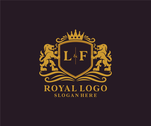 LF levél Lion Royal Luxury Logo sablon vektor művészet étterem, Royalty, Boutique, Cafe, Hotel, Heraldic, Ékszerek, Divat és egyéb vektor illusztráció. - Vektor, kép