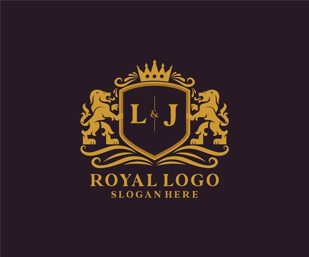 LJ Letter Lion Royal Luxury Logo template in vector art for Restaurant, Royalty, Boutique, Cafe, Hotel, Heraldic, Jewelry, Fashion and other vector illustration. - Vector, Image