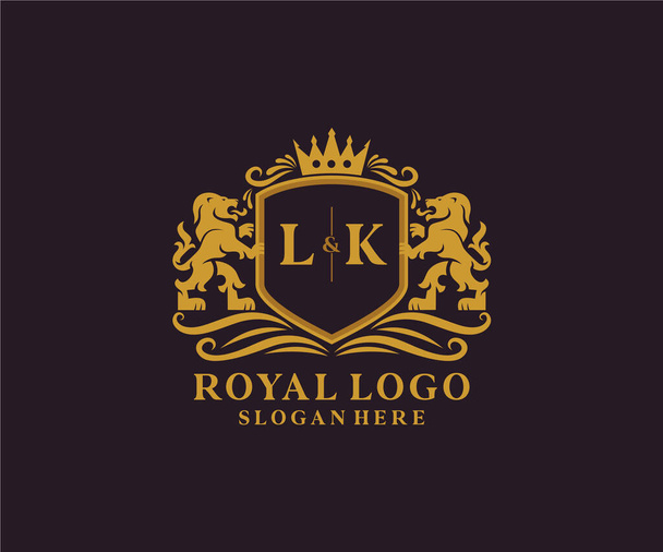 LK Letter Lion Royal Luxury Logo template in vector art for Restaurant, Royalty, Boutique, Cafe, Hotel, Heraldic, Jewelry, Fashion and other vector illustration. - Vector, Image