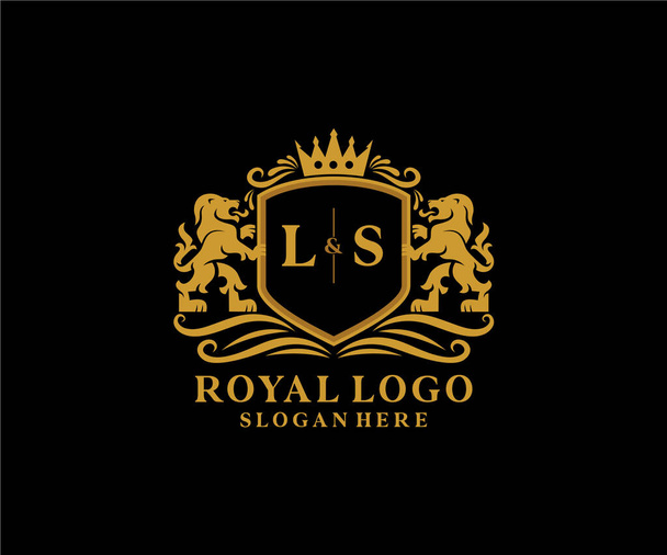 LS Lion Lion Royal Luxury Logo template in vector art for Restaurant, Royalty, Boutique, Cafe, Ξενοδοχείο, Heraldic, Κοσμήματα, Μόδα και άλλα διανυσματικά εικονογράφηση. - Διάνυσμα, εικόνα