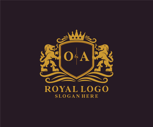 OA Lion Lion Royal Luxury Logo template in vector art for Restaurant, Royalty, Boutique, Cafe, Ξενοδοχείο, Heraldic, Κοσμήματα, Μόδα και άλλα διανυσματικά εικονογράφηση. - Διάνυσμα, εικόνα
