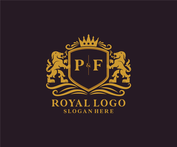 Lettre PF Lion Royal Luxury Logo modèle dans l'art vectoriel pour Restaurant, Redevance, Boutique, Café, Hôtel, Héraldique, Bijoux, Mode et autres illustrations vectorielles. - Vecteur, image