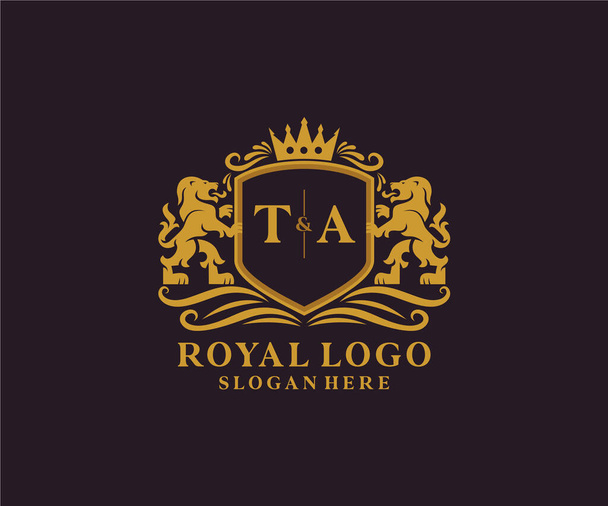 TA Letter Lion Royal Luxury Logo template in vector art for Restaurant, Royalty, Boutique, Cafe, Hotel, Heraldic, Jewelry, Fashion and other vector illustration. - Vector, Image