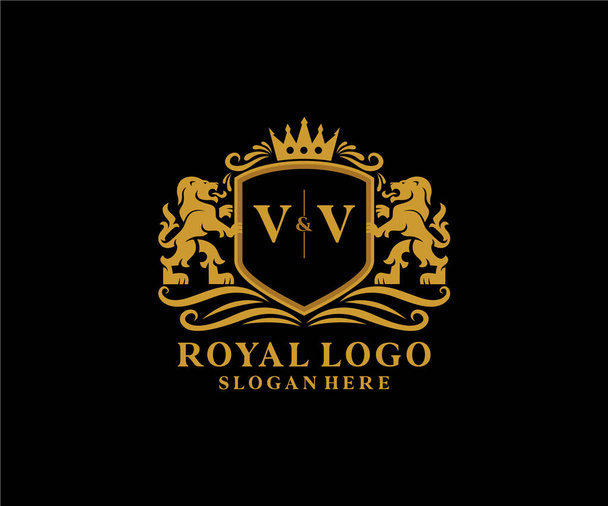 VV levél Lion Royal Luxury Logo sablon vektor művészet étterem, Royalty, Boutique, Cafe, Hotel, Heraldic, Ékszerek, Divat és egyéb vektor illusztráció. - Vektor, kép