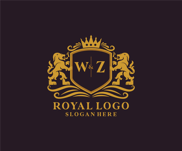 WZ Lion Lion Royal Luxury Logo template in vector art for Restaurant, Royalty, Boutique, Cafe, Ξενοδοχείο, Heraldic, Κοσμήματα, Μόδα και άλλα διανυσματικά εικονογράφηση. - Διάνυσμα, εικόνα