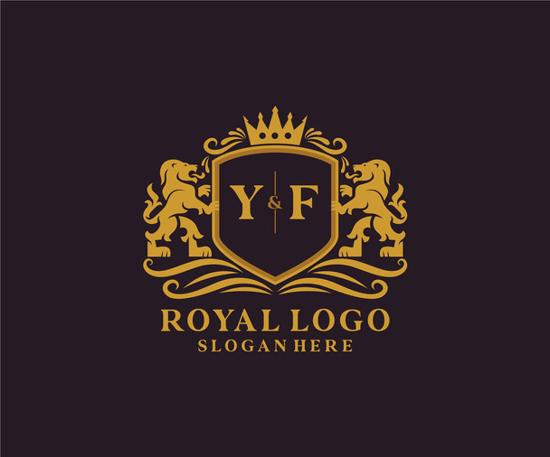 YF Letter Lion Royal Luxury Logo template in vector art for Restaurant, Royalty, Boutique, Cafe, Hotel, Heraldic, Jewelry, Fashion and other vector illustration. - Vector, Image