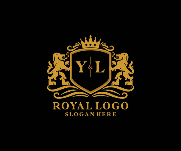 YL Harf Aslanı Kraliyet Logosu Restoran, Kraliyet, Butik, Cafe, Otel, Heraldic, Mücevher, Moda ve diğer vektör ilüstrasyonları için vektör sanatı şablonu. - Vektör, Görsel
