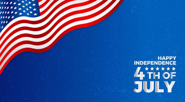 Happy 4th of July USA Independence Day blahopřání s vlnící se americkou národní vlajkou a designem odznaku. - Vektor, obrázek