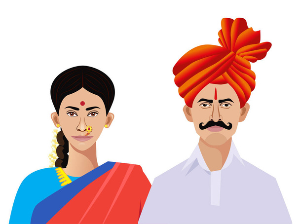 indian - Maharashtra rural man and woman - Vector, Imagen