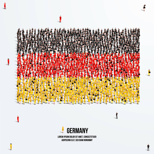 Saksan lippu. Suuri joukko ihmisiä muodostaa Saksan lipun muodon luomisen. Vektorikuvaus. - Vektori, kuva
