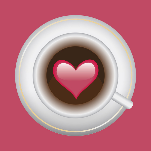 Cup of coffee with red heart for valentine's day - Διάνυσμα, εικόνα