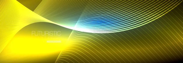 Abstract neon glowing light in the dark with waves. Shiny magic energy and motion concept, vector abstract wallpaper background - Vector, Image