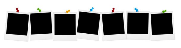 7 polaroids σωρηδόν με χρωματισμένα καρφίτσες - Διάνυσμα, εικόνα