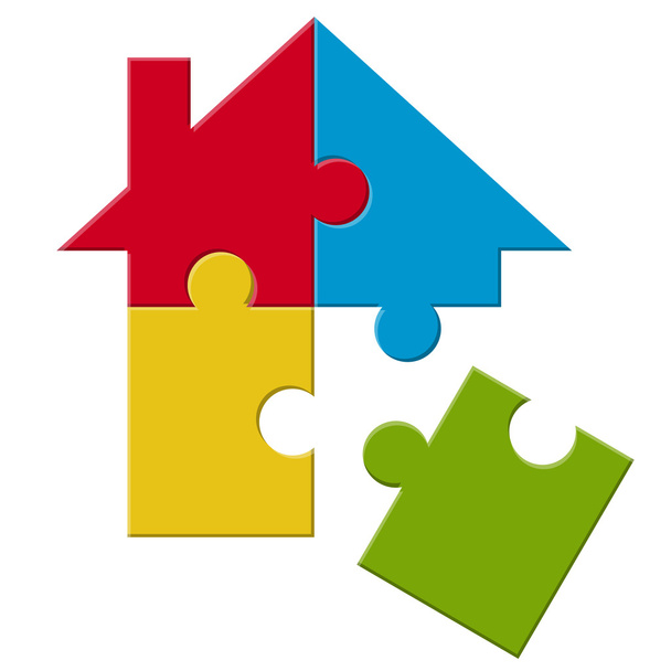 Puzzle casa con parte suelta
 - Vector, Imagen