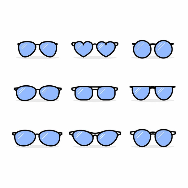 Set of fashionable glasses of different shapes, colors, and glasses. - Vector, Image
