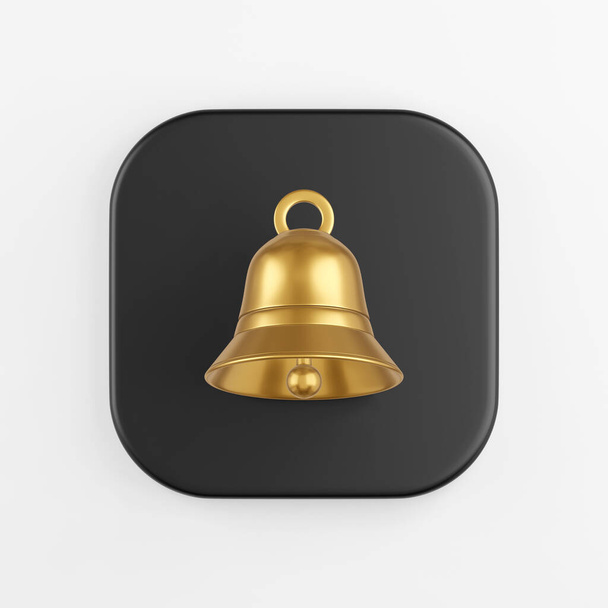 Golden bell icon. 3d rendering of black square key button, interface ui ux element - Zdjęcie, obraz