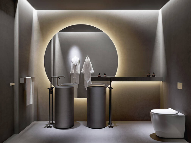 3d tmavě šedý beton mužské atmosférické koupelny - Fotografie, Obrázek