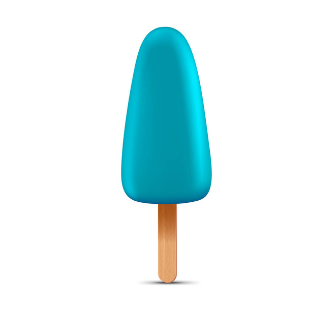 Blue ice cream with popsicle stick. Realistic vector illustration isolated on white background. - Vetor, Imagem