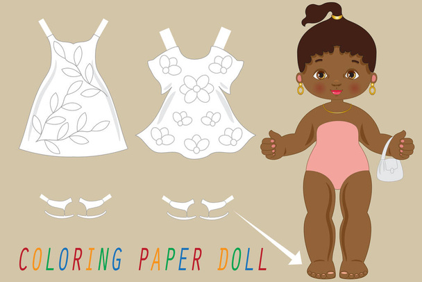 Muñeca de papel con ropa para colorear para la colección o para el juego de niñas - Vector, imagen