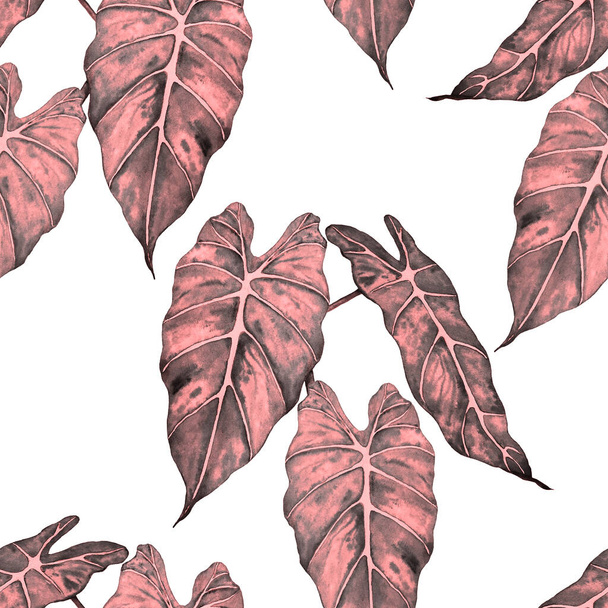 Hawaiian floral seamless patern with watercolor tropical leaves. Maranta. Fern. Exotic  spring or summer nature background. Colorful texture for any kind of a design. - Foto, Bild