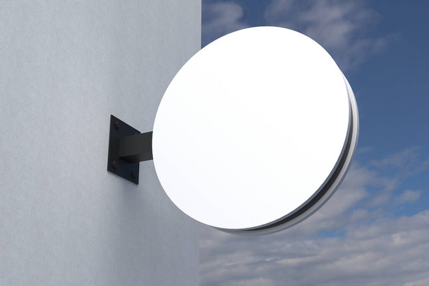 A closeup view of a blank circle shaped billboard with a white space attached to the wall - Fotoğraf, Görsel