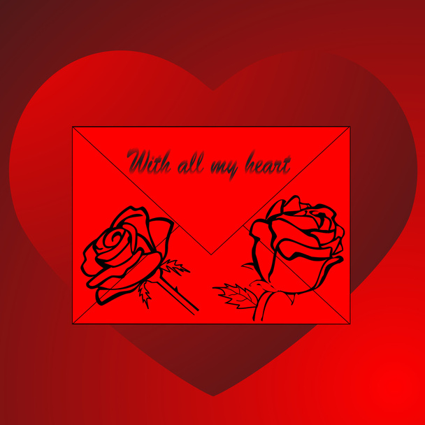 Конверт з трояндами на тлі серця, Векторні ілюстрації, eps10
 - Вектор, зображення