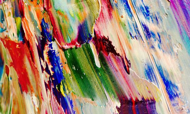 Colorful abstract painting background. Modern motif visual art .Intensive multicolor mix of oil vibrant colors. Trendy hand painting canvas . Paint brushstrokes on canvas for trendy poster wallpaper - Foto, Bild
