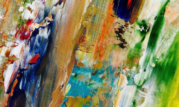 Colorful abstract painting background. Modern motif visual art .Intensive multicolor mix of oil vibrant colors. Trendy hand painting canvas . Paint brushstrokes on canvas for trendy poster wallpaper - 写真・画像