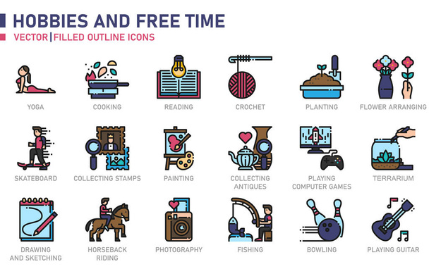 Hobbies and Free Time icon set for website, application, printing, document, poster design, etc.. - Vector, Imagen