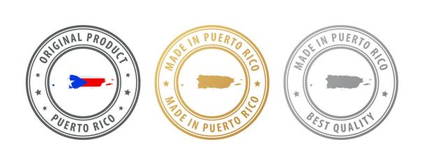 Made in Puerto Rico - zestaw znaczków z mapą i flagą. Najlepsza jakość. Produkt oryginalny. Ilustracja wektora - Wektor, obraz