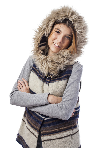 vrouw dragen kap jas - Foto, afbeelding