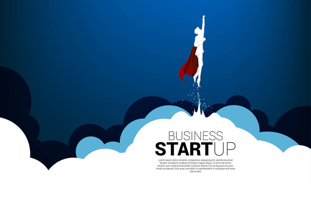 Silhouette d'homme d'affaires volant du ciel du nuage. Concept d'entreprise pour start-up et entreprise à croissance rapide. - Vecteur, image