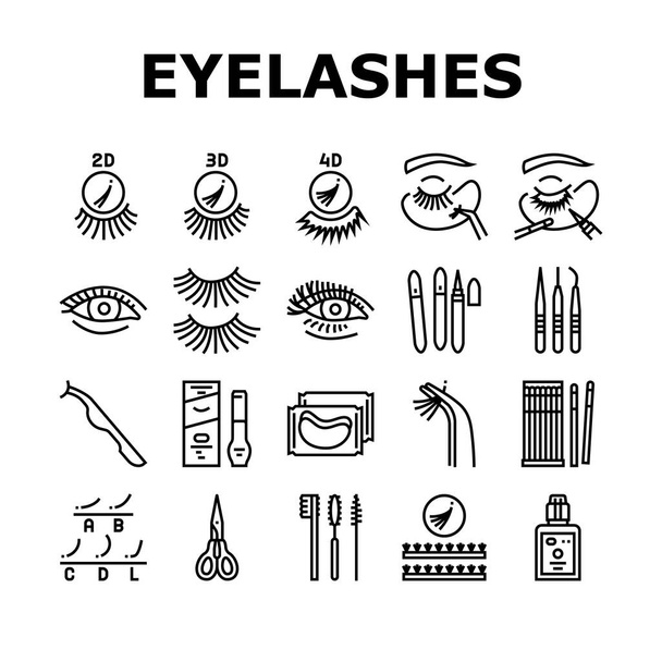 Eyelashes Extension Collection Pictogrammen Set Vector - Vector, afbeelding