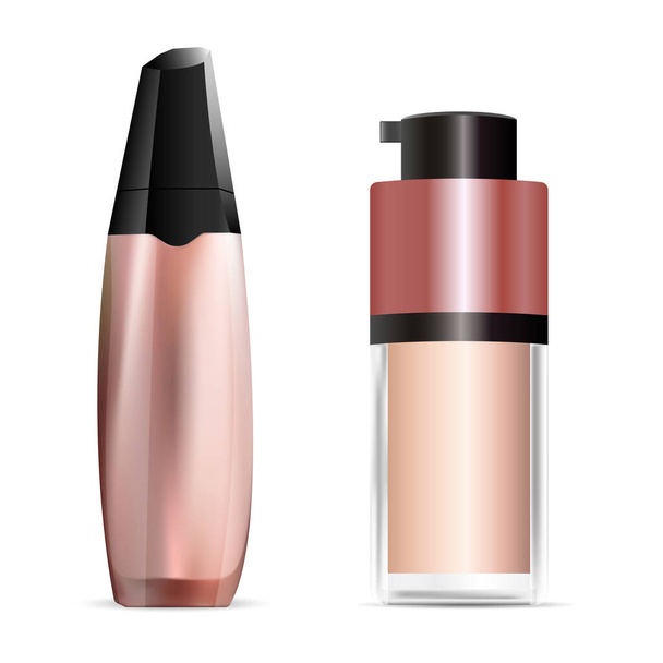 Cosmetic concealer bottle design, Foundation cream pump jar. Cosmetic base, makeup texture. Face skin toner luxury glossy container for promotion poster - ベクター画像