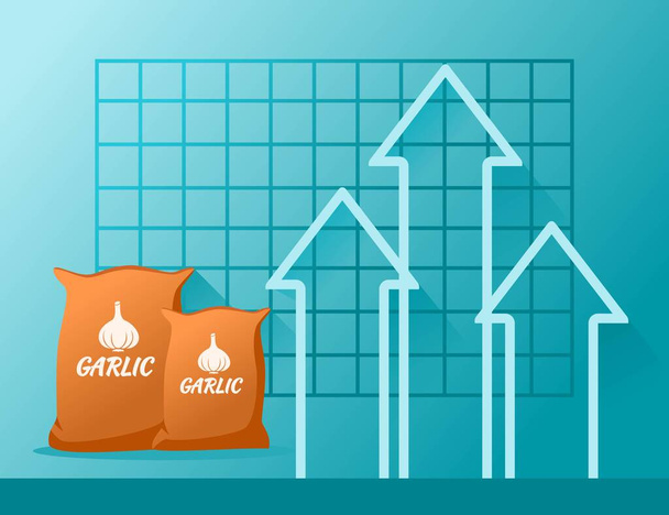 Garlic Price Value Stock Market Demand Rise Increase Up Skyrocket Statistic Report with Graph Chart Diagram Illustration Vector.  - Vector, Image