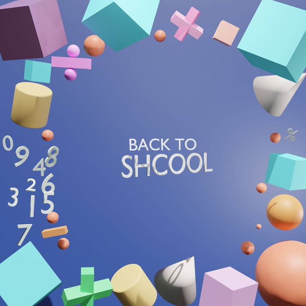 Abstract, mathematical notation and mathematical numbers contain the word BACK TO SCHOOL, a concept for the opening of the new semester School and educational institutions 3D rendering. - Photo, Image