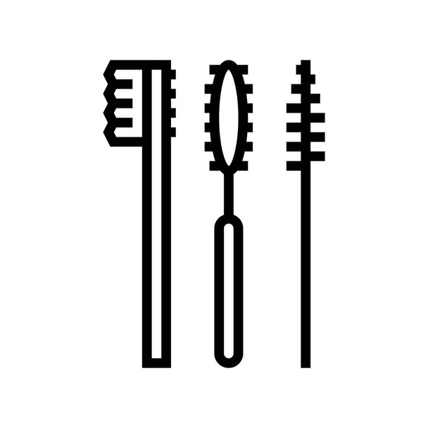 penselen set voor valse wimpers aanbrengen van lijn pictogram vector illustratie - Vector, afbeelding