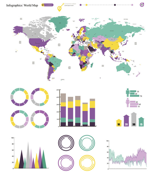 World map infographics - Vektör, Görsel