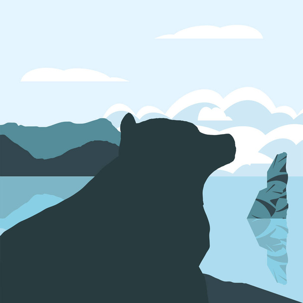 silhouette bear lake forest - Вектор,изображение