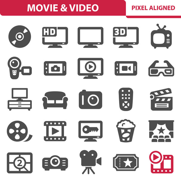 Movie, Video, Cinema, Film Icons - Vektor, kép